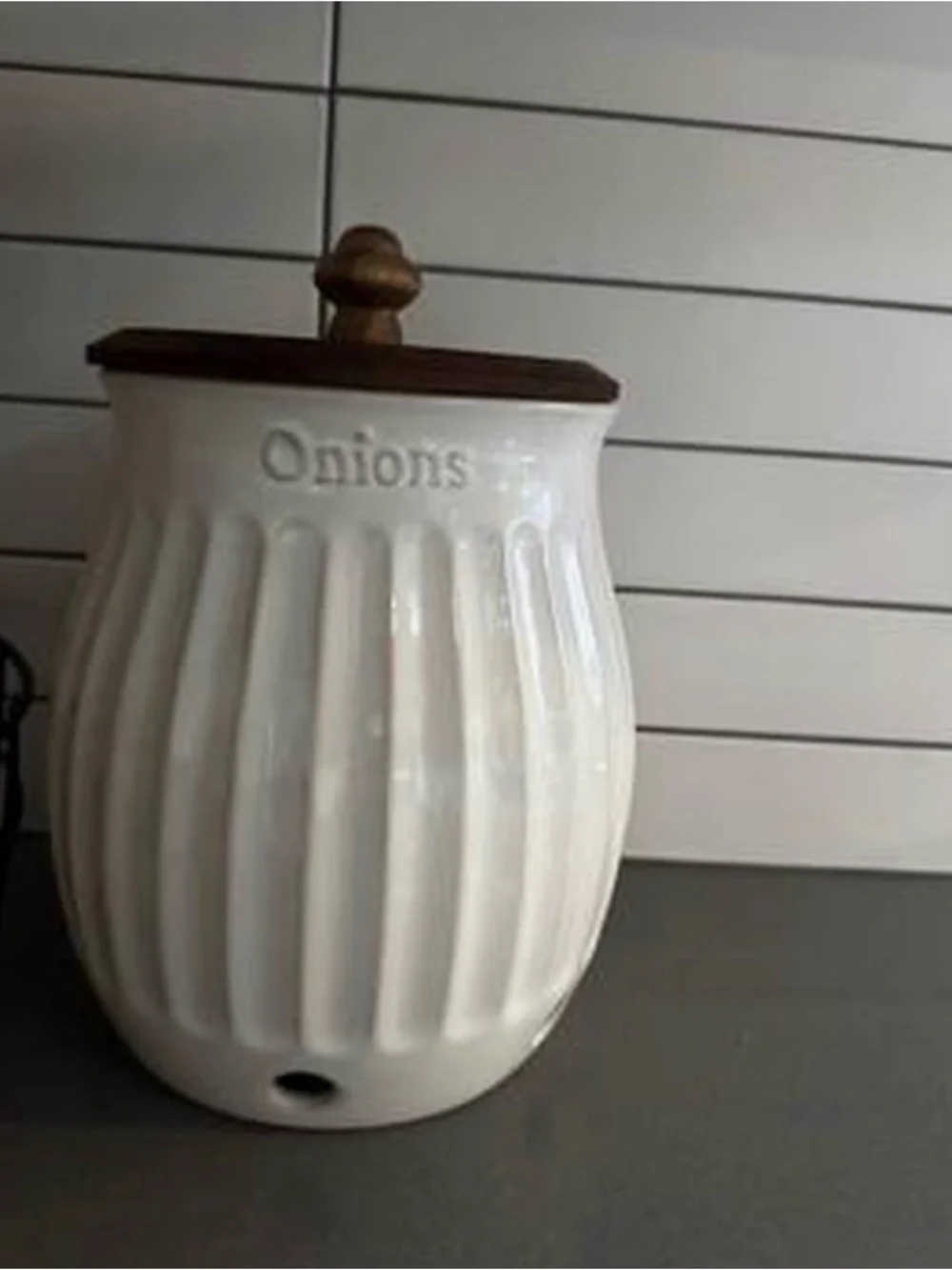 Pioneer Woman Colette Cream Ceramic Onion Crock with Vent Holes